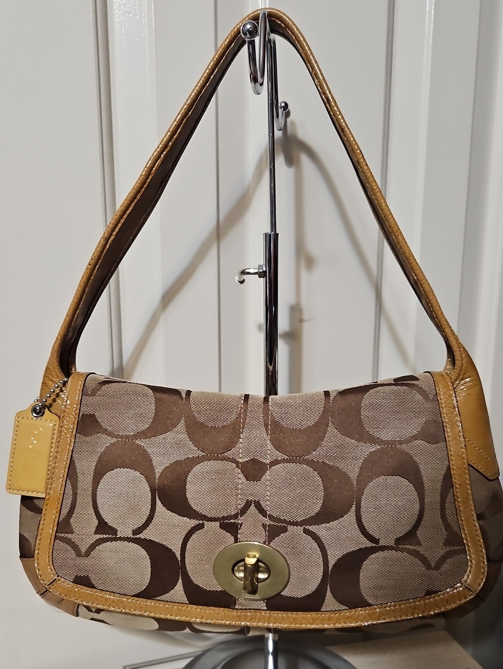 Coach EUC Ergo Signature Canvas Flap Shoulder Bag With Patent Leather Trim